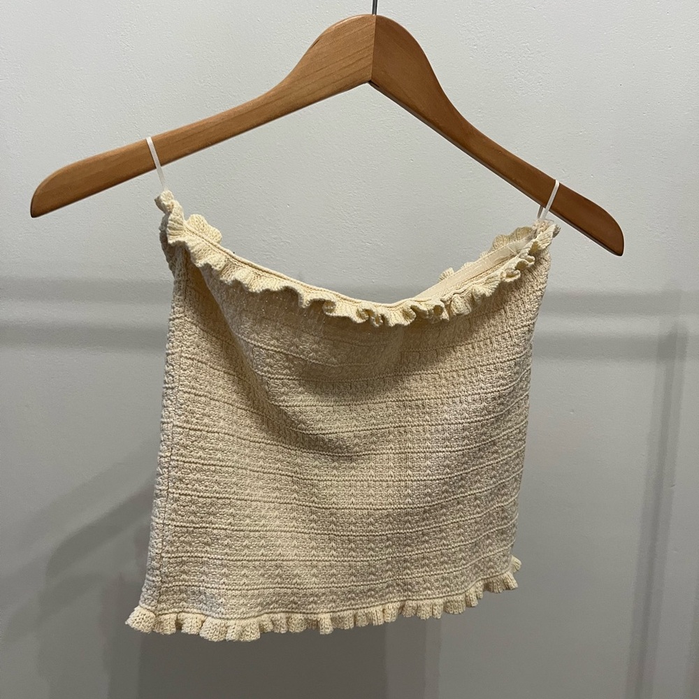 Zara Cream Ruffle Strapless Top